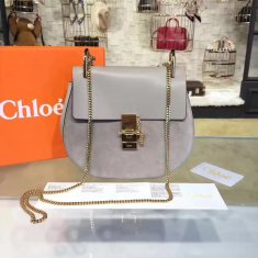 Chloe Drew Crossbody Bag Large 23cm Grey Suede