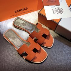 Hermes Flats Epsom Leather Sandals Orange Size 35-40