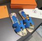 Hermes Flat Sandals Blue Leather With Fabric