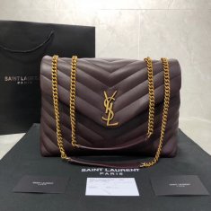 YSL Loulou 32cm Leather Bag Burgundy Gold