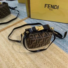 Fendi Mini Crossbody Bag Brown Canvas With Black Leather