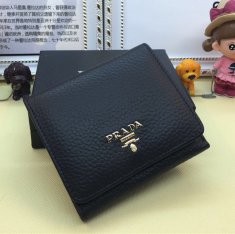 Prada Trifold Leather Wallet 1M0176 Black