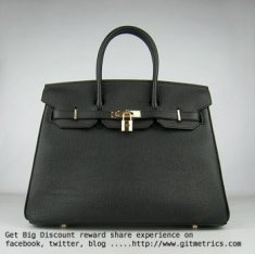 Hermes Birkin 35cm cattle skin vein Handbags black golden