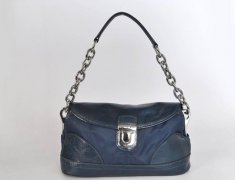 Prada 8303 Canvas Leather Shoulder Bag In Blue