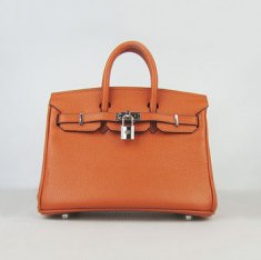 Hermes Birkin 25cm Handbag 6068 orange silver