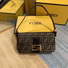 Fendi Small Hobo Bag Brown Canvas With Gold Hardware