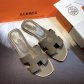 Hermes Flats Epsom Leather Sandals Dark Grey Size 35-40