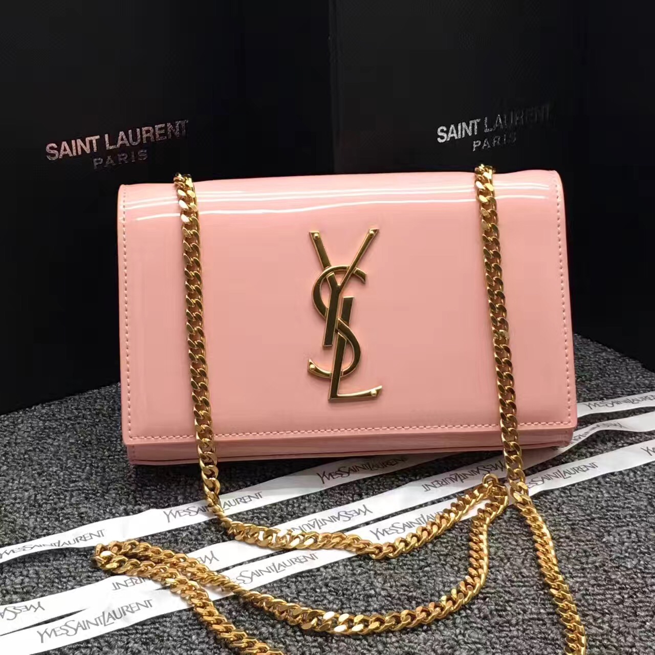 YSL Patent Leather Chain Bag 22cm Pink [YSL2017-1791] - $216.50 ...