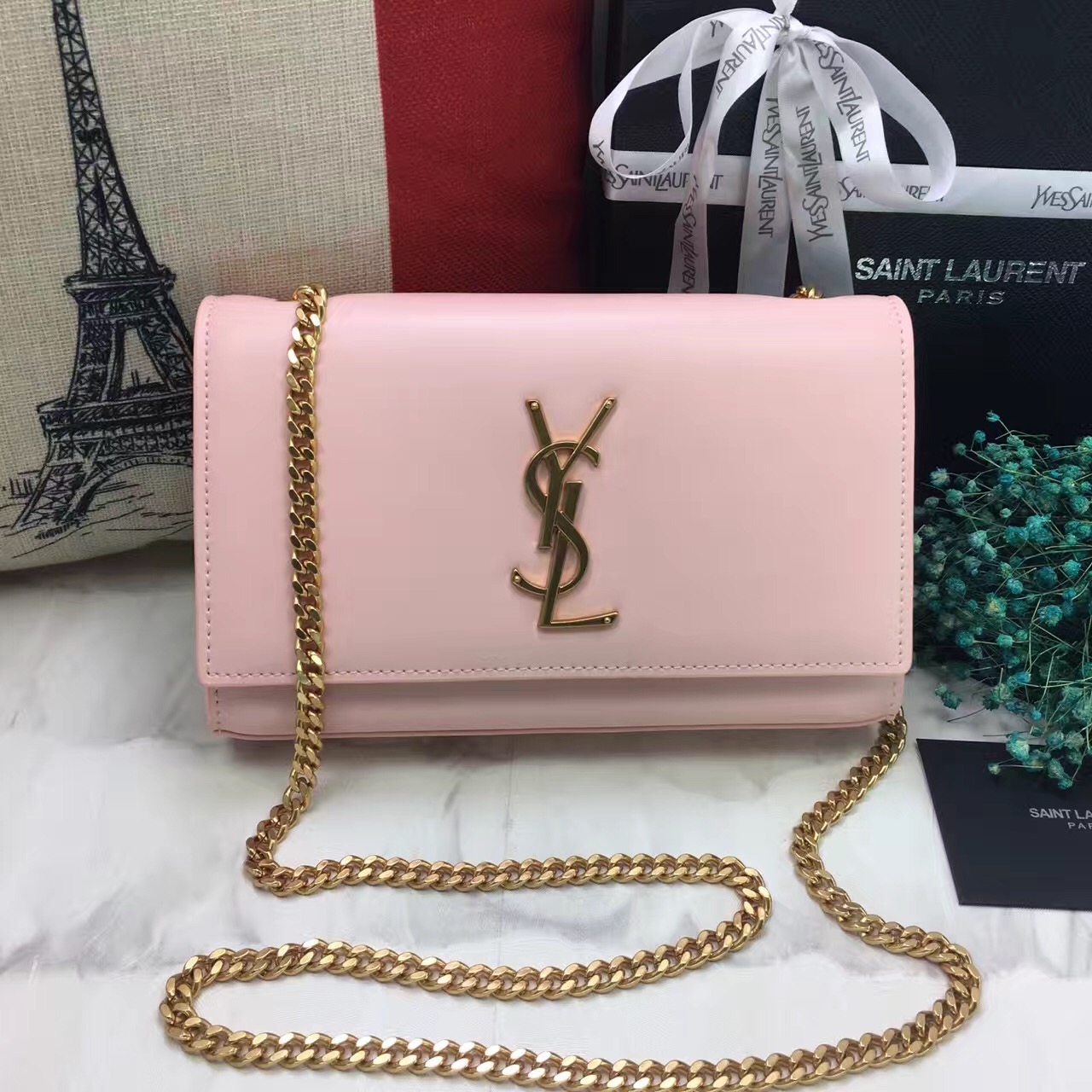 YSL Smooth Leather Chain Bag 22cm Light Pink [YSL2017-1731] - $216.50 ...